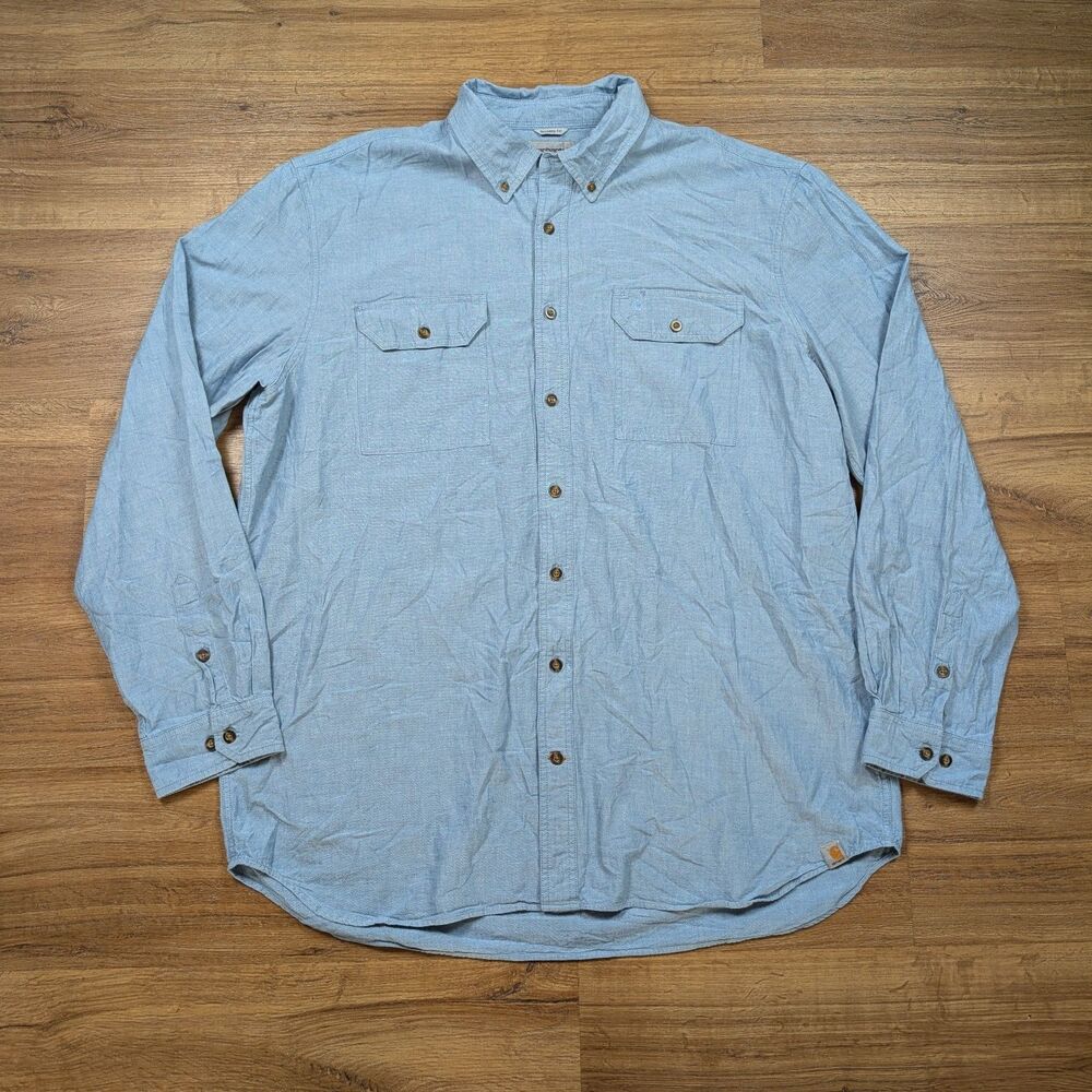 Carhartt Chambray Shirt Men's 2XLT Tall Blue Long Sleeve Button Front Cotton